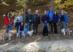 Nova Dog Group hikers with their dogs at Rock Creek Park